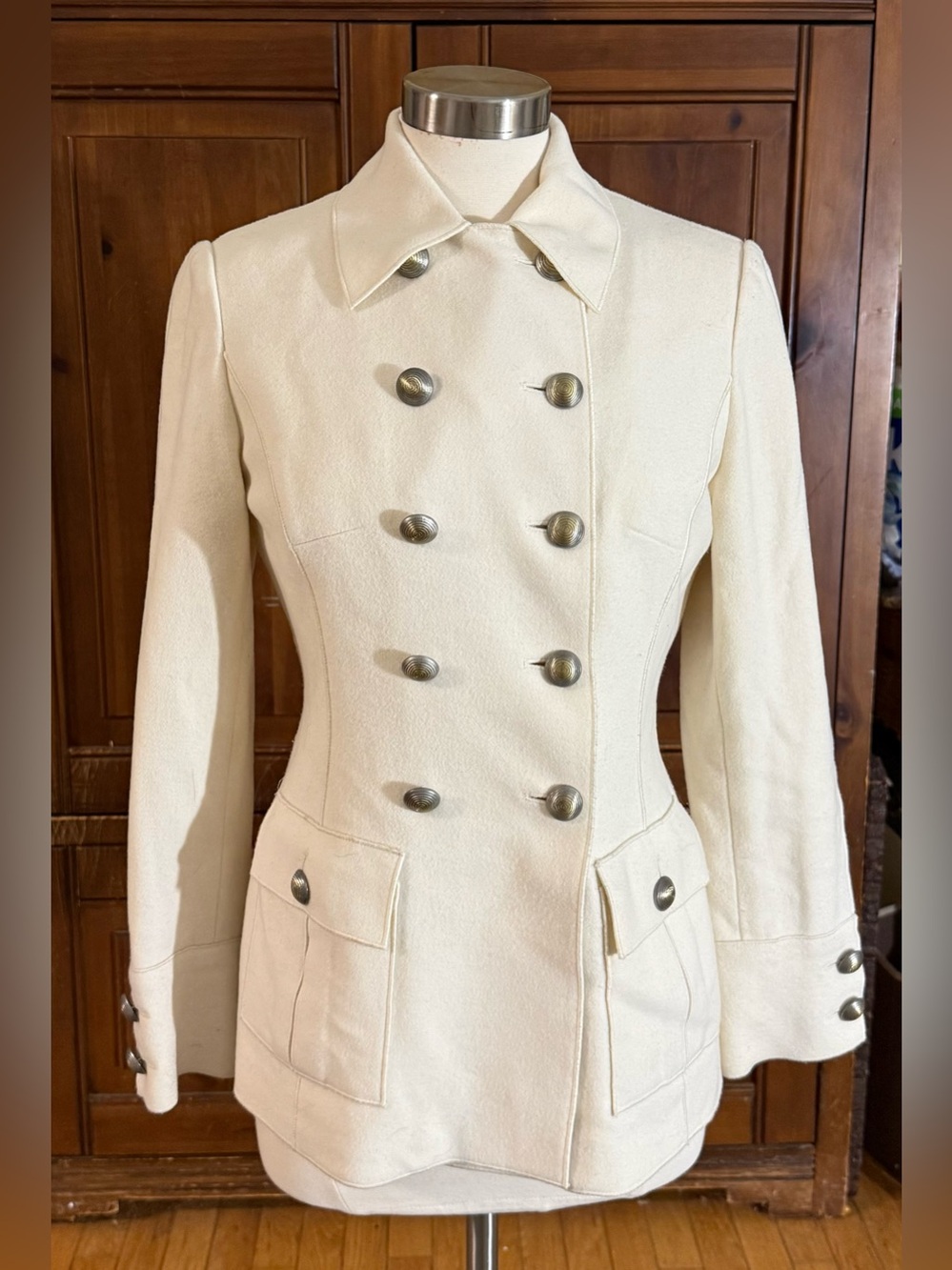 ETCETERA Ivory Double Breasted Military Blazer Jacket Size 4 / 36